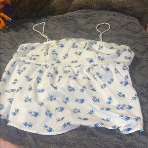 SHEIN Women’s White Spaghetti Strap Top with Blue Floral Print